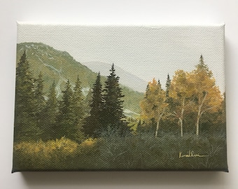 Landscape painting in acrylic on a 5" by 7" canvas, Fine art, Office art, living room art, Interior decor