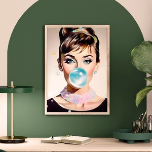 Audrey Hepburn Pop Art Portrait Digital Print • Watercolor Wall Art • Trendy Living Room Prints • DIGITAL DOWNLOAD