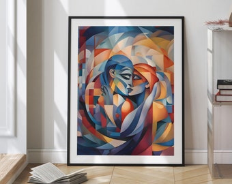 Abstract Lovers Portrait Digital Print • Gift for Couples • Modern Wall Art • Trendy Living Room Prints