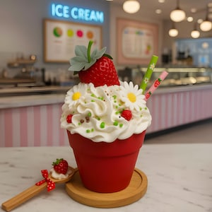 Faux Strawberry Drink: Tiered Tray Decor - Strawberry Lover Gift