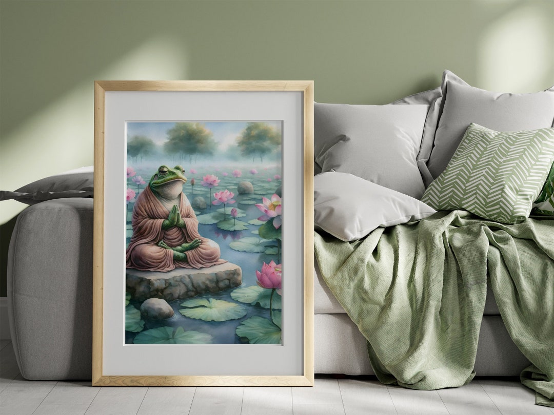 Meditating Zen Frog Digital Print Funky Spiritual Wall Art Trendy ...