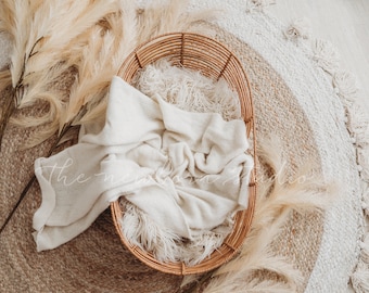 Newborn digital backdrop - boho newborn digital image - boho feathers - digital basket - neutral newborn rustic basket