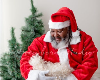 Black Santa baby in arms, Santa hands, Christmas scene, Digital Black Santa, African Santa, dark skinned Santa Digital composite backdrop