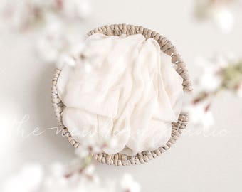 Newborn Flower Basket Digital - composite background for photographers - newborn basket - flower basket - white basket prop - neutral clean