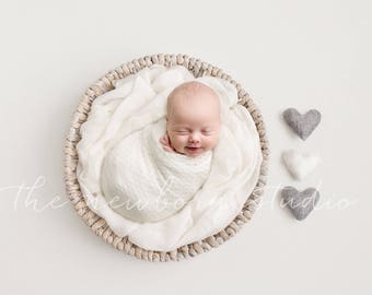 Newborn Digital composite background basket with grey and white hearts
