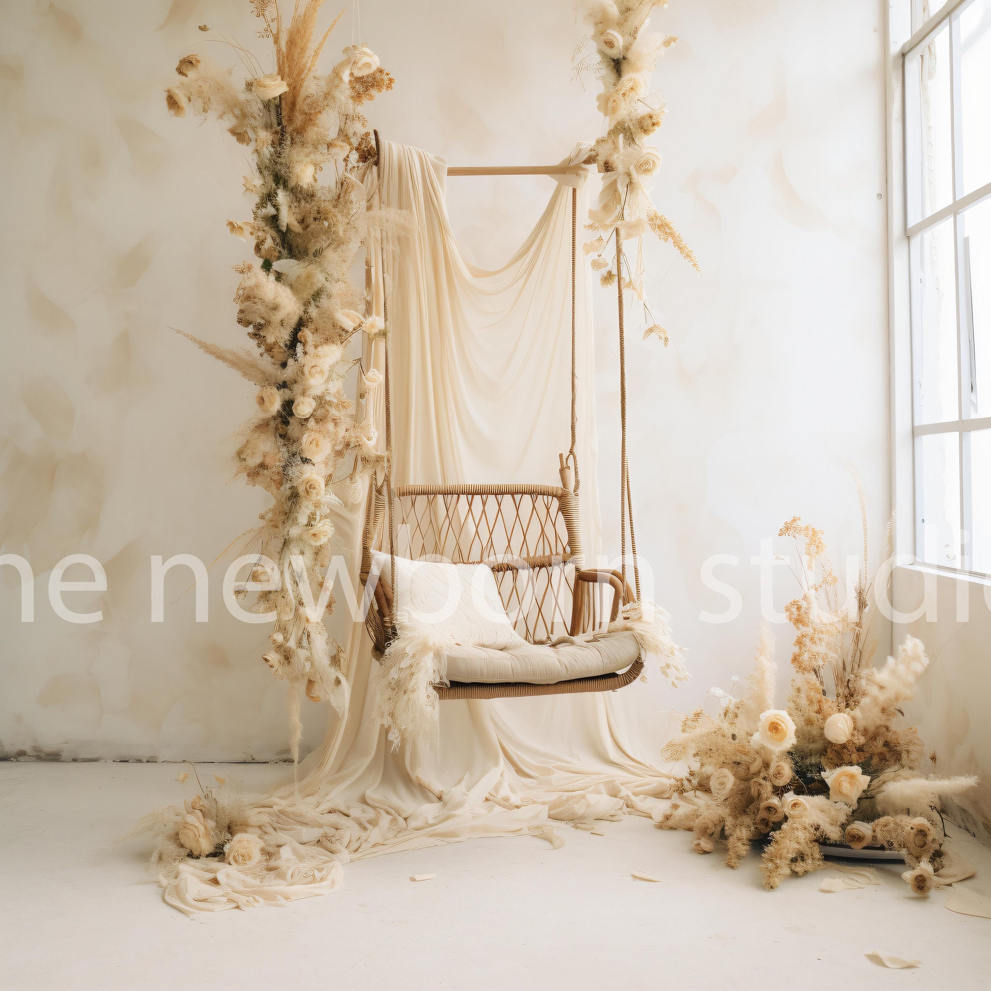 Neutral Boho Floral Digital Swing Backdrop for Newborn, Toddlers, Kids ...