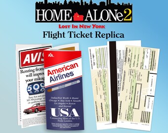 No Import Fees｜The Kevin McCallister Flight TICKET + American Airlines ENVELOPPE + Reservation RECEIPT from "Home Alone 2"!