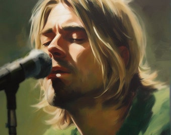 Kurt Cobain Poster, Nirvana Fan Art Print, 90s Grunge Rock Wall Art, Music Room Decor, Gift for Nirvana Fans