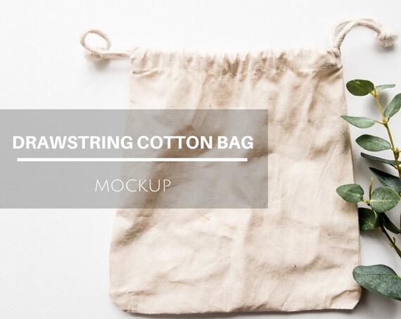Download Gift Bag Mockup Cotton Bag Sack Drawstring Bag Flat Lay Business Card Adobe Photoshop Template