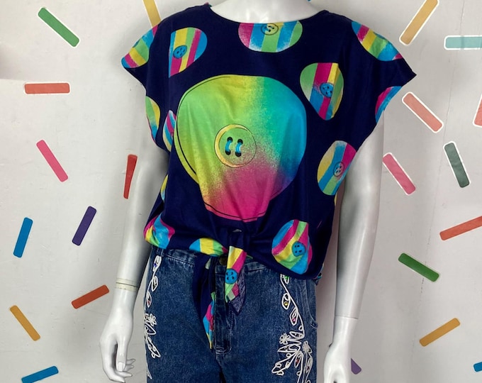 Vintage button design tie front t shirt Size 12/14