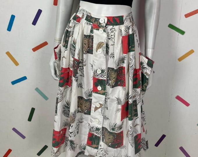 Vintage animal design skirt with bucket pockets 12/14