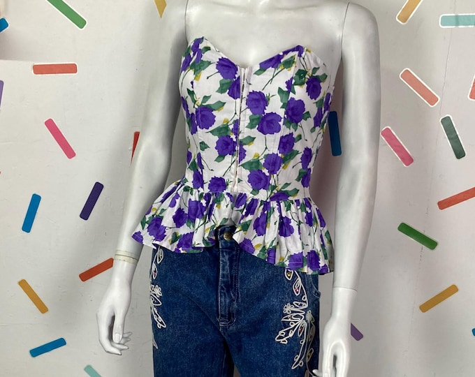 Vintage purple / White floral peplum top / Jacket Size 8-12