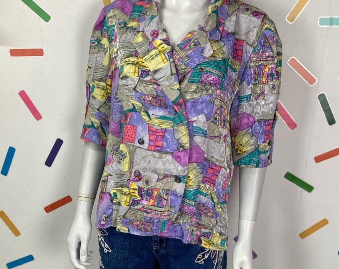 Vintage short sleeve abstract design top Size  14/16