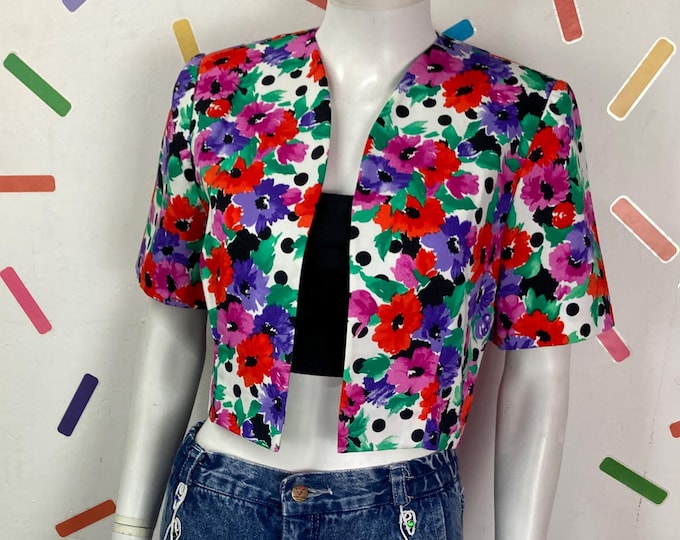 True vintage cropped flower design fitted jacket Size 10-14