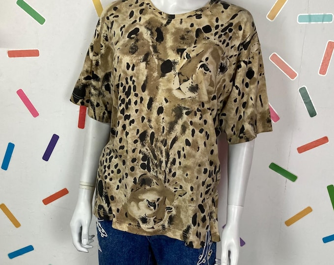 Vintage cheetah design t shirt Size 12/14