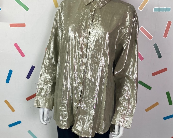 1980s true vintage light gold lame blouse size 14/16