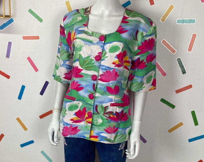 True vintage lilly pad design short sleeve jacket Size 14/16