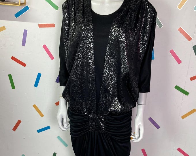 1980s true vintage black and silver party midi dress Size up to 12/14