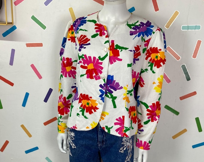1980s true vintage flower design fitted jacket Size 12/14