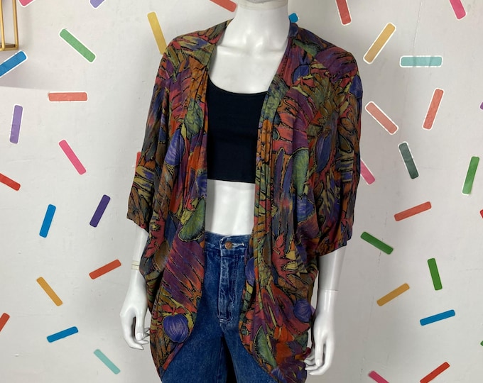 True vintage abstract design kimono style jacket  Size 10-14