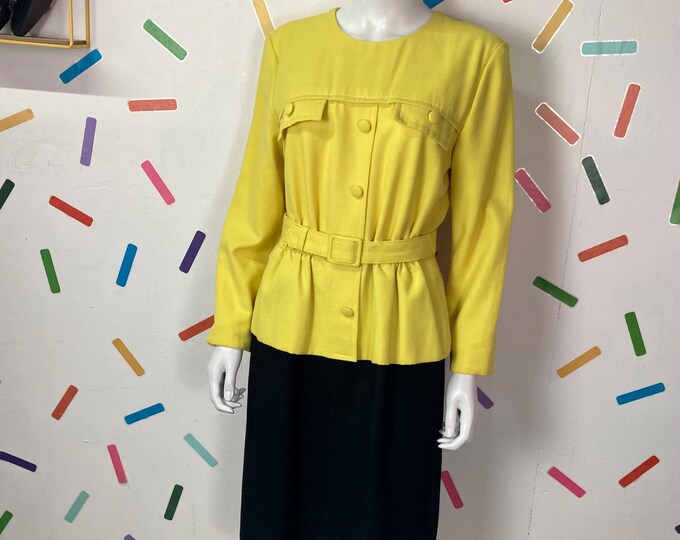 80s vintage black and yellow peplum dress size 12