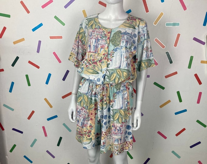 1980s true vintage summer villa design playsuit with pockets Size 14/16