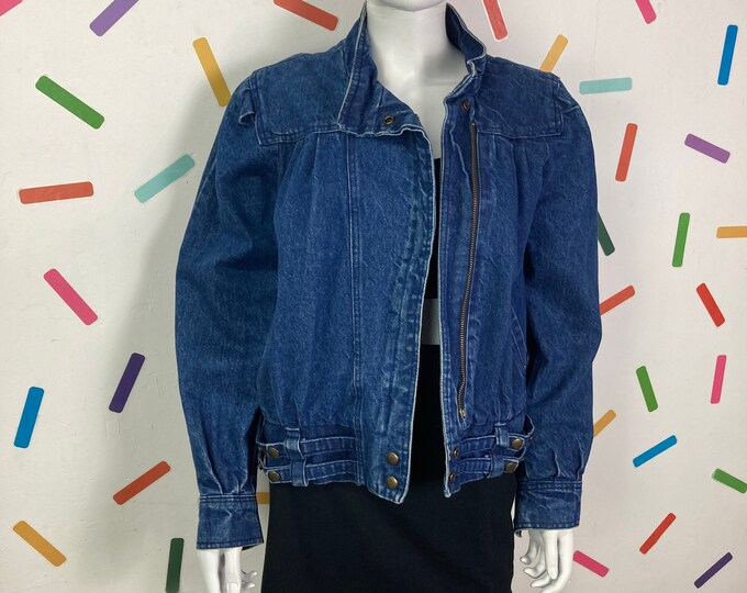 1980s puff shoulder design Demin jacket with pockets Size 12 (small 14)