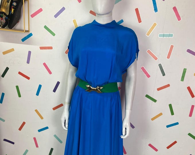1980s vintage cobalt blue backless midi dress size 12