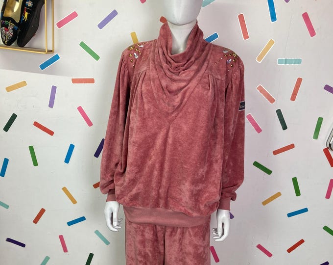 80s vintage pink jewelled 2 piece Apollo Sport set Size up to 16