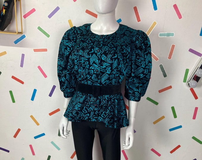1980s true vintage black and blue party peplum Size up to 16