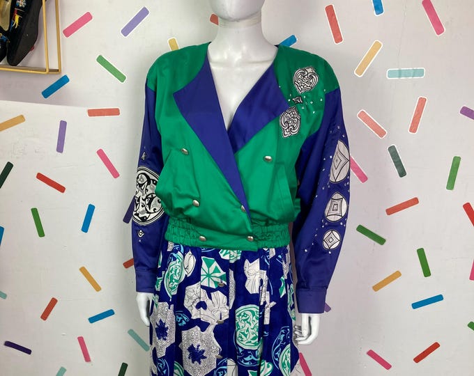 1980s vintage laurel 2 piece set - jacket / skirt Pegasus design size 12