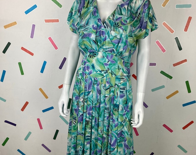 True vintage 1980s vintage abstract fruit print dress with pockets up to 14/16