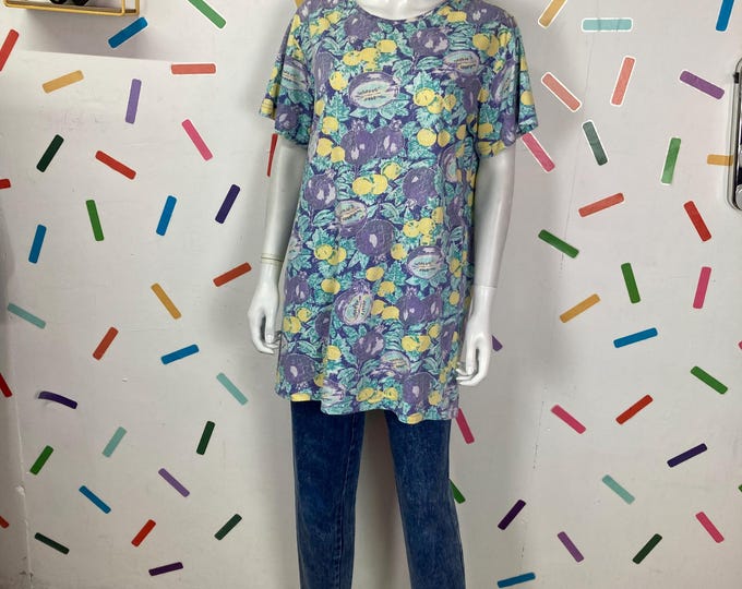 Vintage Laura Ashley fruit design long line T shirt size 12/14