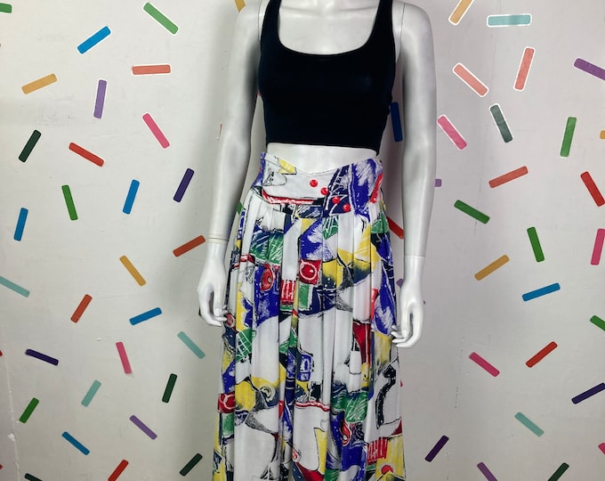 1980s true vintage abstract / miro design midi skirt with pockets Size upto 14