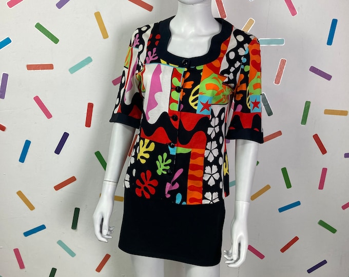 1980s true vintage abstract geo design fitted top Size 8/10