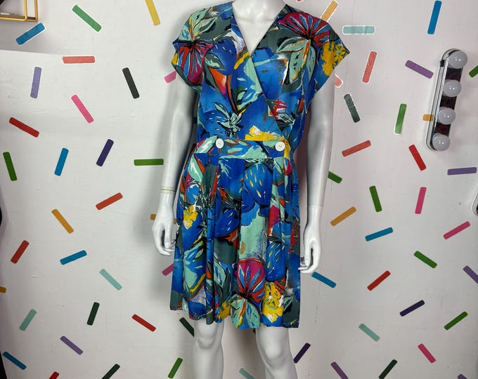 True vintage 1980s blue floral print playsuit - size 12