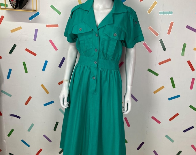 1980s true vintage green / teal midi dress Size 10/12