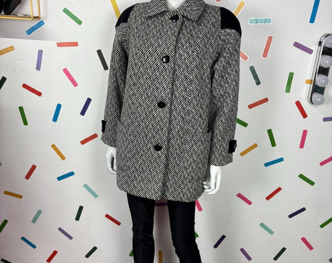 1980s true vintage black and white check coat - 14