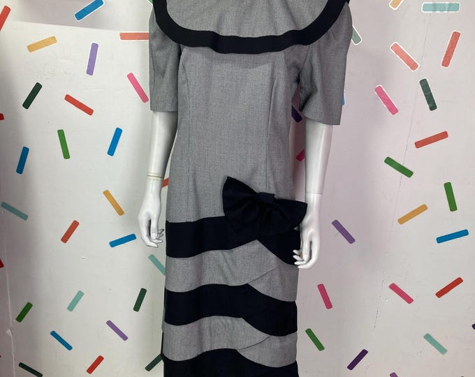 1980s true vintage black and white check bow dress size 14/16