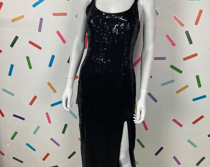 SALE - 1990s black maxi sequin spaghetti strap dress Size 8/10