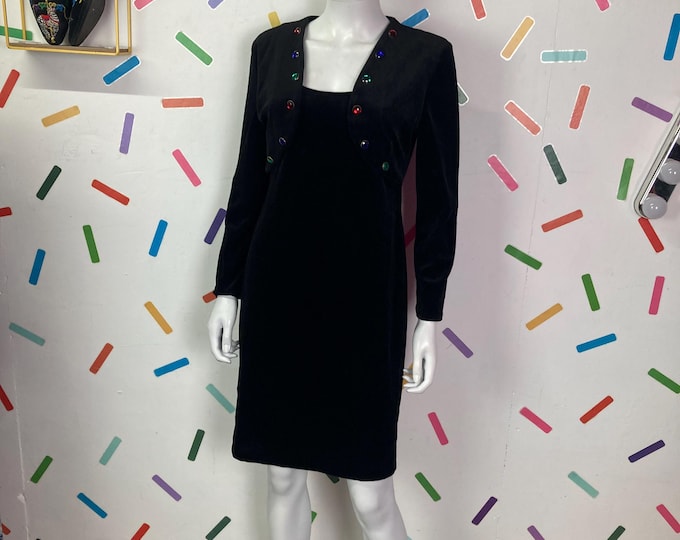 1980s true vintage black velvet 'Bolero' dress size 10/12