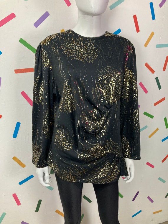 1980s true vintage black and gold abstract design… - image 6