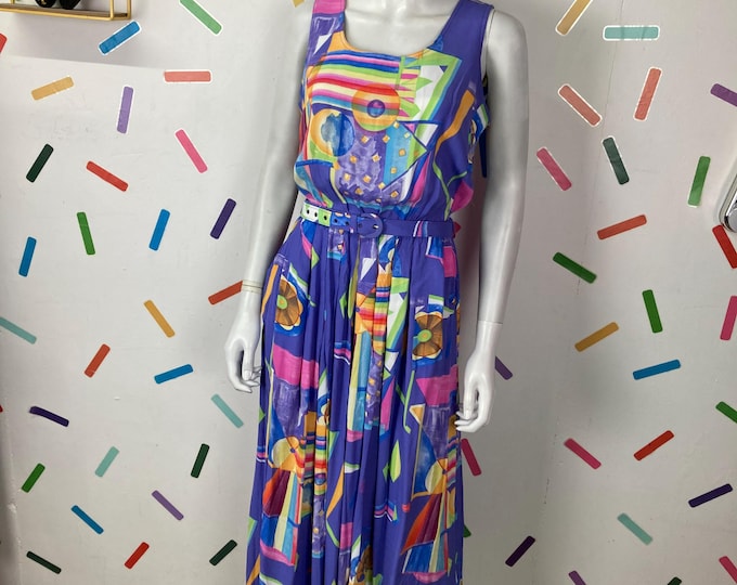 1980s true vintage abstract geo design cut out midi dress Size up to 12/14