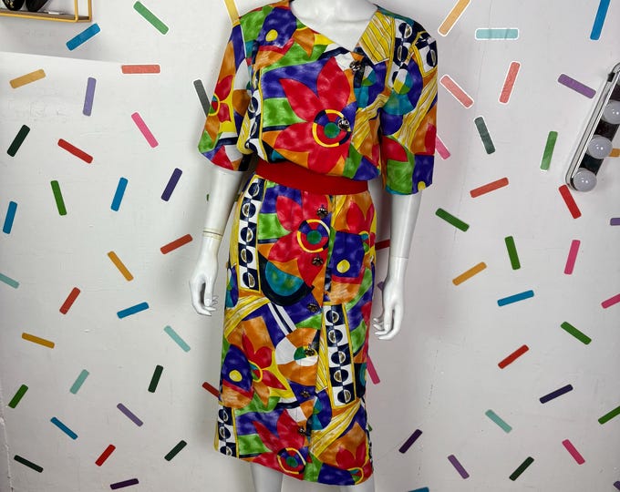 1980s true vintage geo design midi dress Size 12-16