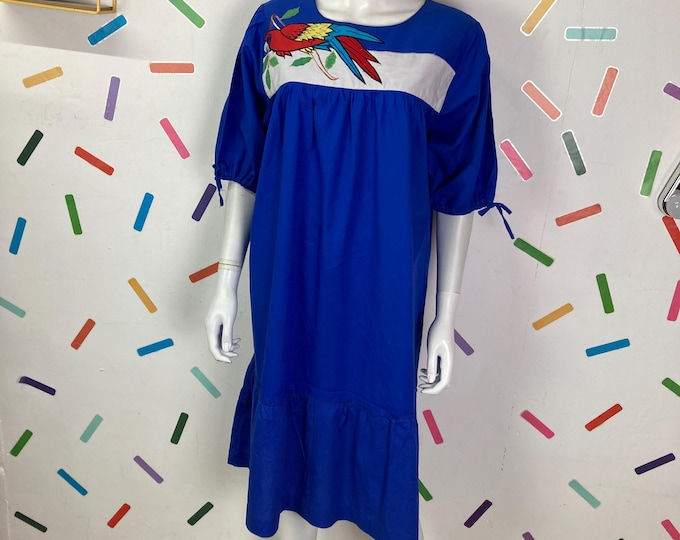 1980s  Midi Dress: Vintage Embroidered Applique, Fits Size 14/16