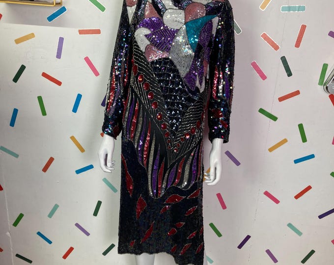 1980s true vintage geometric design long sleeve dress size 8-12