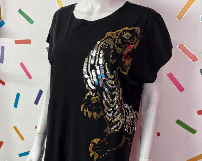 1980s true vintage tiger design black t-shirt size 10/12
