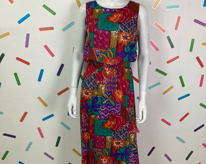 SALE - 1980s true vintage abstract design floral print vest dress - size 10/12