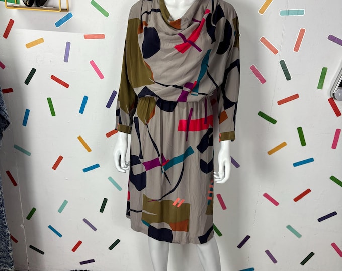 1980s True vintage geo design cowl neck midi dress  - size 10/12