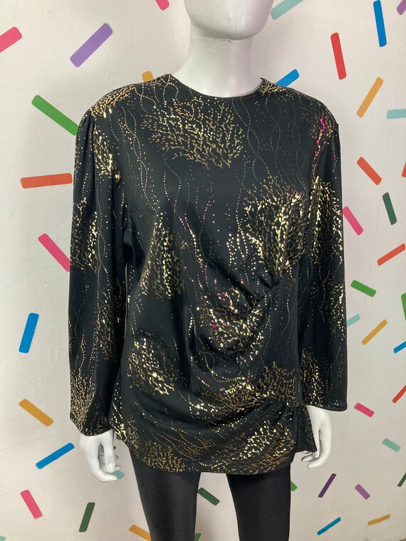 1980s true vintage black and gold abstract design… - image 8